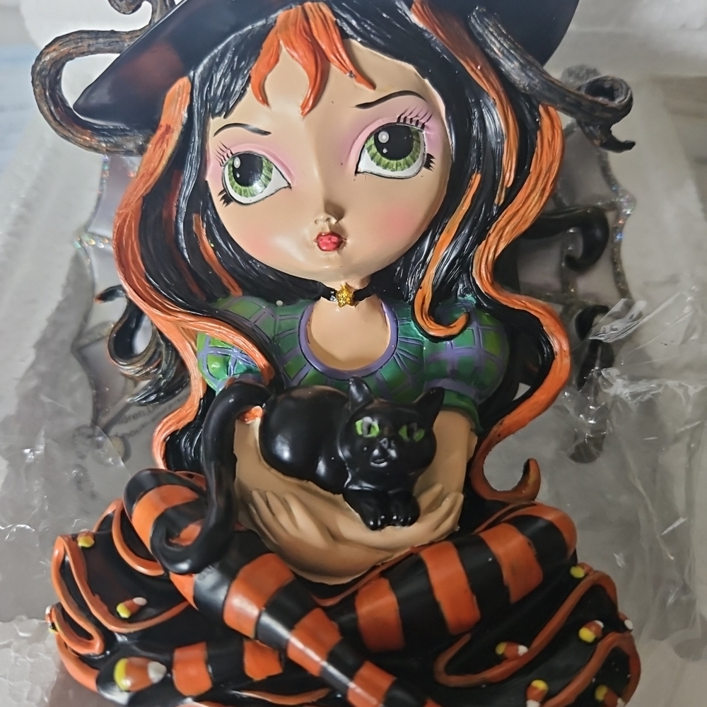 Whimsical Witch Ceramic Figurine - Orange and Black